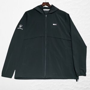 Black Clover Hooded Jacket Mens MEDIUM Black Full‎ Zip TOP GOLF Logo Embroidered